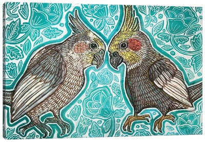 Two Cockatiels Canvas Art Print - Parrot Art