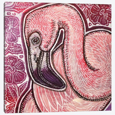 Pink Flamingo With Flowers Canvas Print #LSH470} by Lynnette Shelley Canvas Art