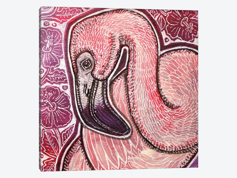 Pink Flamingo With Flowers by Lynnette Shelley 1-piece Canvas Print