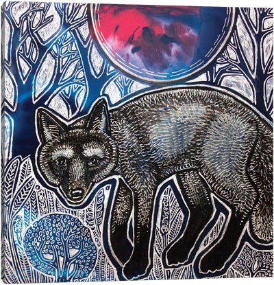 Silver Fox And Blue Moon Canvas Art Print - Lynnette Shelley