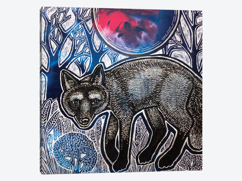 Silver Fox And Blue Moon by Lynnette Shelley 1-piece Art Print