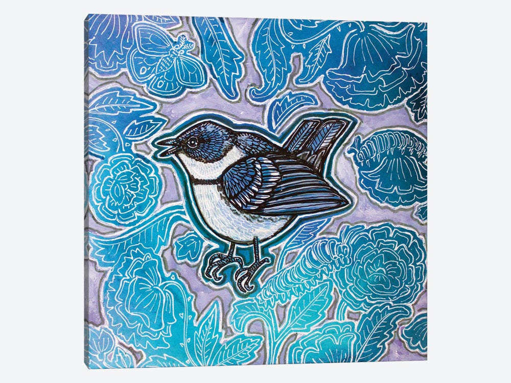 Warbler And Blue Roses by Lynnette Shelley 1-piece Art Print