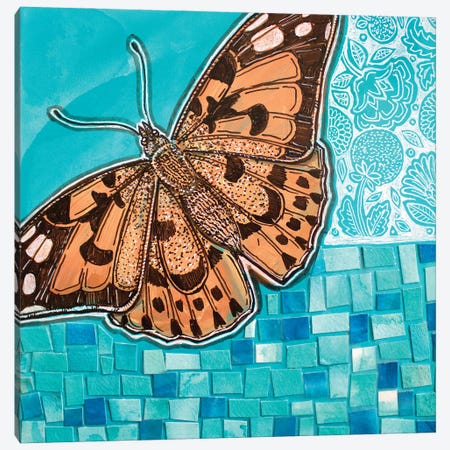 Painted Lady On Blue Canvas Print #LSH480} by Lynnette Shelley Art Print