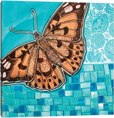 Painted Lady On Blue Canvas Art Print - Lynnette Shelley