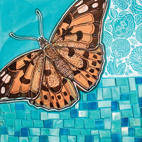 Monarch Butterflies: Painted Lady On Blue by Lynnette Shelley