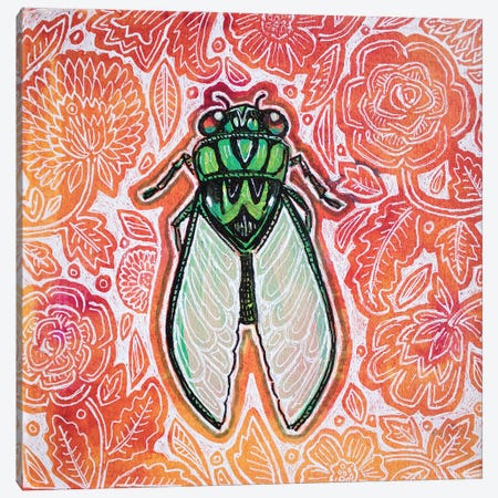 Cicada With Orange Flowers Canvas Print #LSH498} by Lynnette Shelley Canvas Art