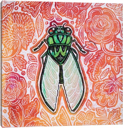 Cicada With Orange Flowers Canvas Art Print