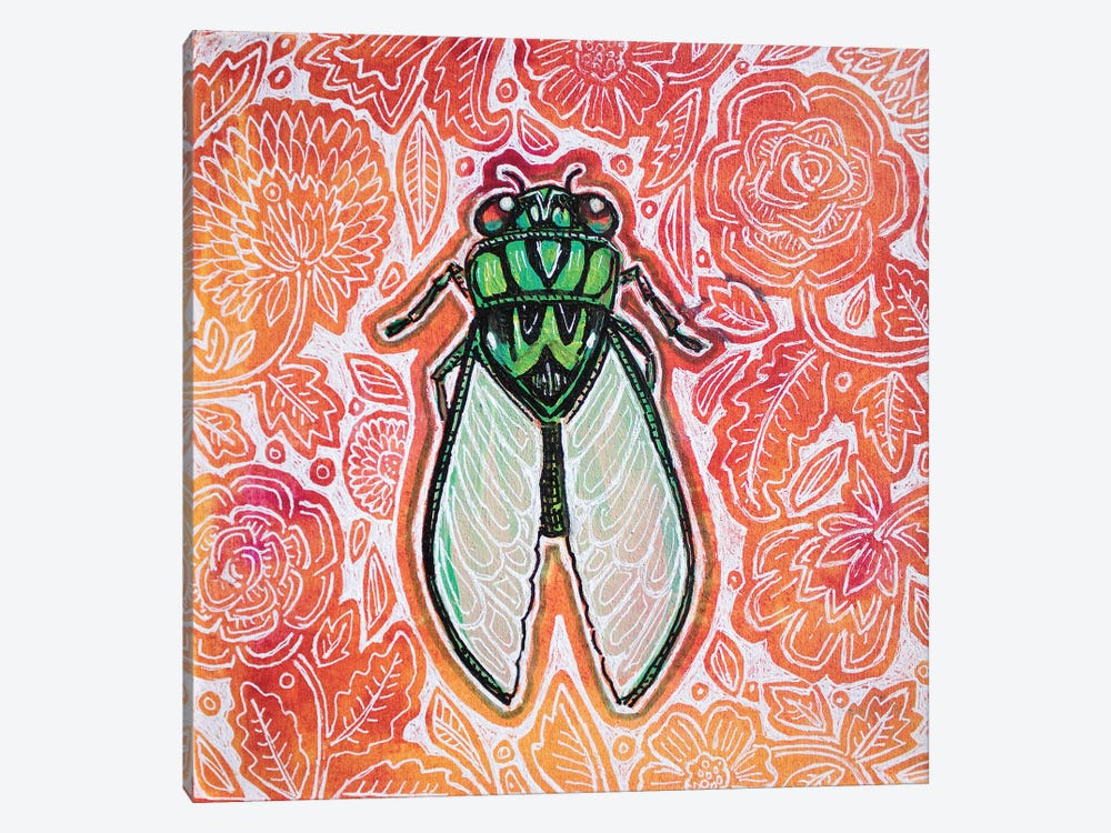 Cicada With Orange Flowers by Lynnette Shelley 1-piece Canvas Art Print
