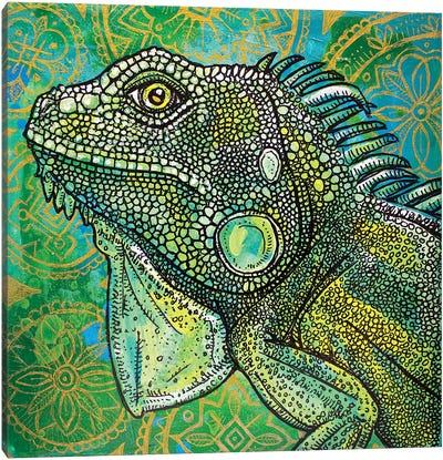 Iguana On Green And Gold Canvas Art Print - Iguanas