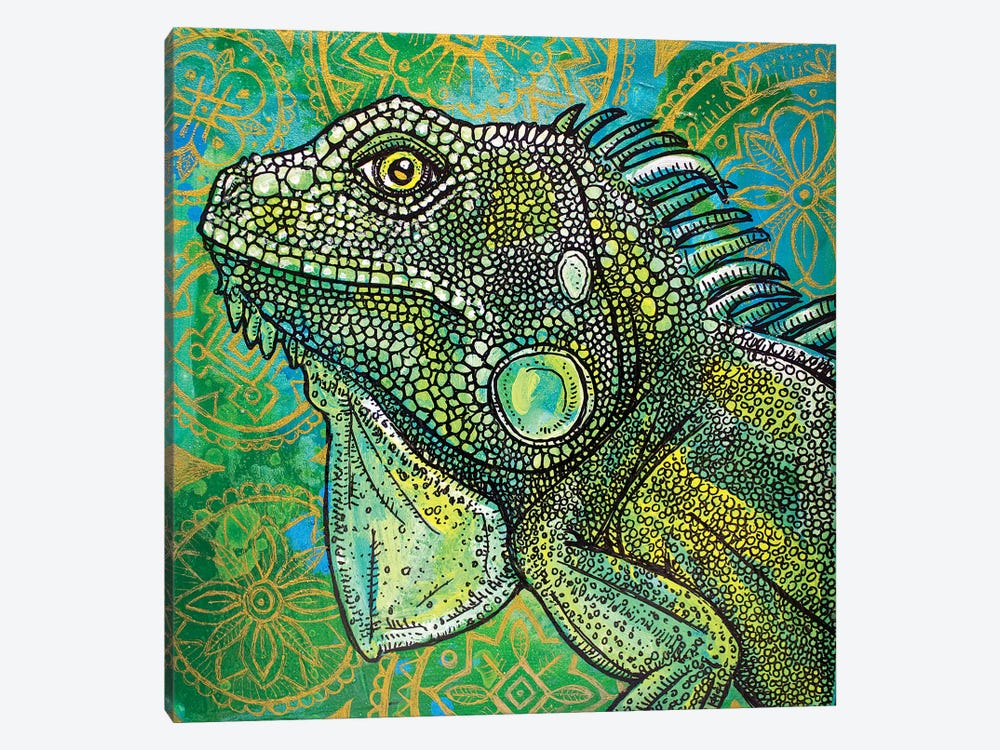 Iguana On Green And Gold by Lynnette Shelley 1-piece Canvas Artwork