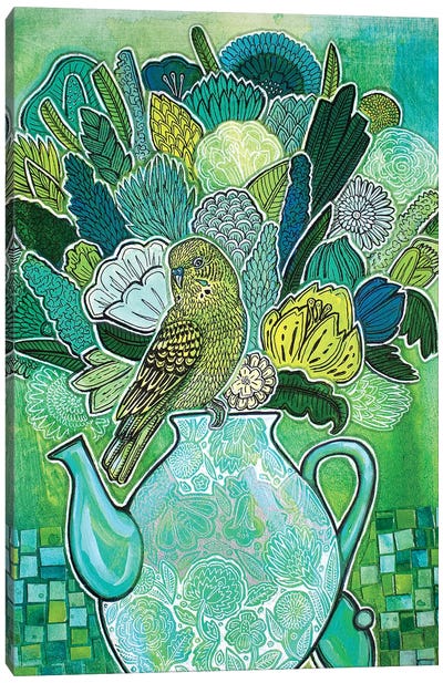 Green Tea Canvas Art Print - Parakeet Art