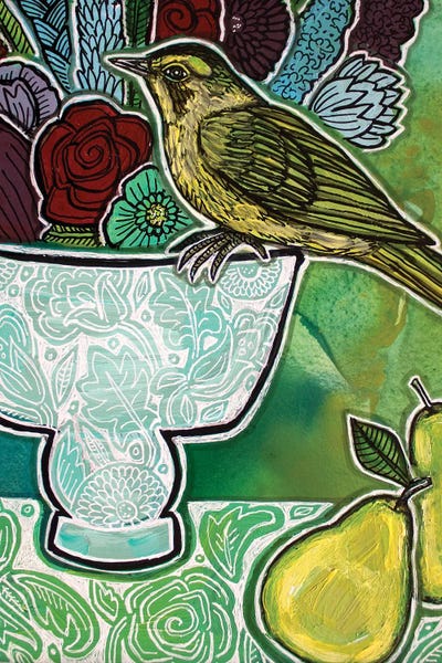 Pears: Warbler With Green Pears by Lynnette Shelley