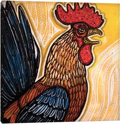 Crowing Rooster Canvas Art Print - Lynnette Shelley