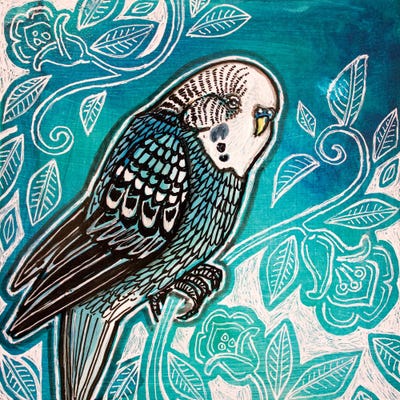 One Blue Parakeet by Lynnette Shelley framed canvas print