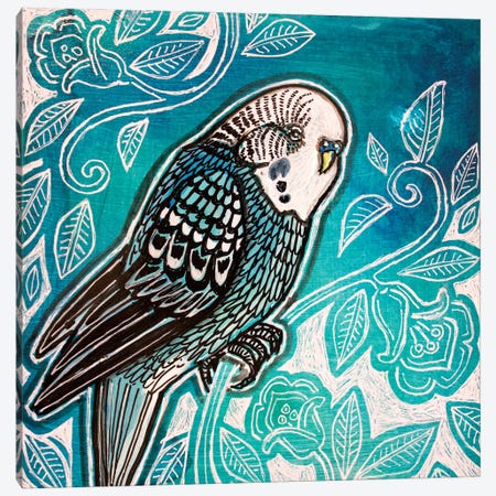 One Blue Parakeet Canvas Print #LSH520} by Lynnette Shelley Canvas Artwork