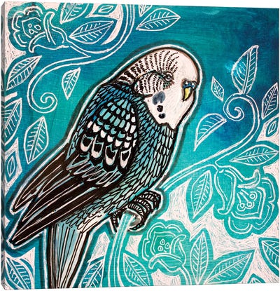 One Blue Parakeet Canvas Art Print - Parakeet Art