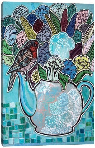 Teatime For Robin Canvas Art Print - Robin Art