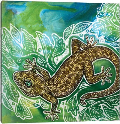 Gecko On The Green I Canvas Art Print - Lizard Art