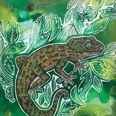 Gecko On The Green II by Lynnette Shelley framed canvas print