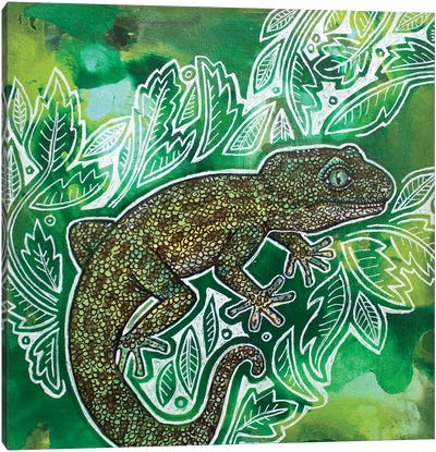 Gecko On The Green II Canvas Art Print - Lizard Art