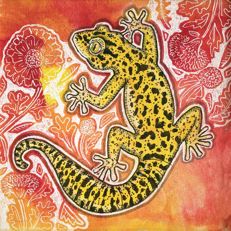 Gecko With Marigolds by Lynnette Shelley wall art