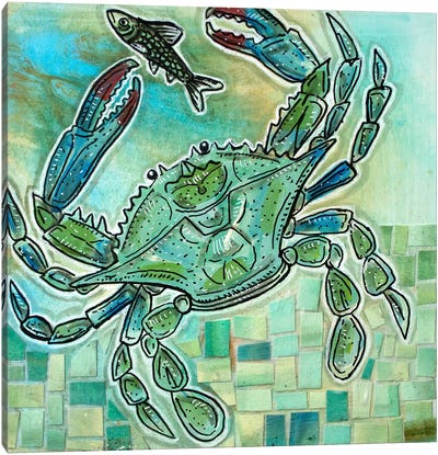 A Little Crabby And Blue Too Canvas Art Print - Crab Art