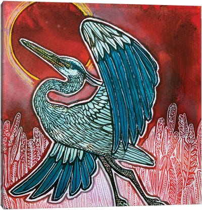 Uprising (Great Blue Heron) Canvas Art Print - Lynnette Shelley