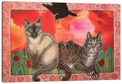 Cats In The Garden Canvas Art Print - Lynnette Shelley
