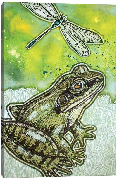 A Little Green Canvas Art Print - Dragonfly Art