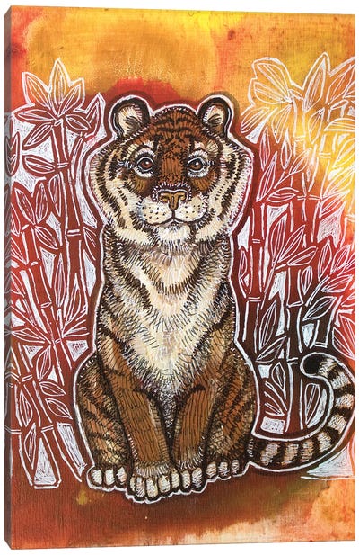 Tiger In The Bamboo Canvas Art Print - Lynnette Shelley