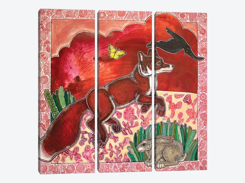 Running Fox by Lynnette Shelley 3-piece Canvas Wall Art