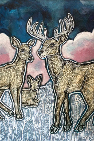 Deer At Dusk by Lynnette Shelley framed canvas print