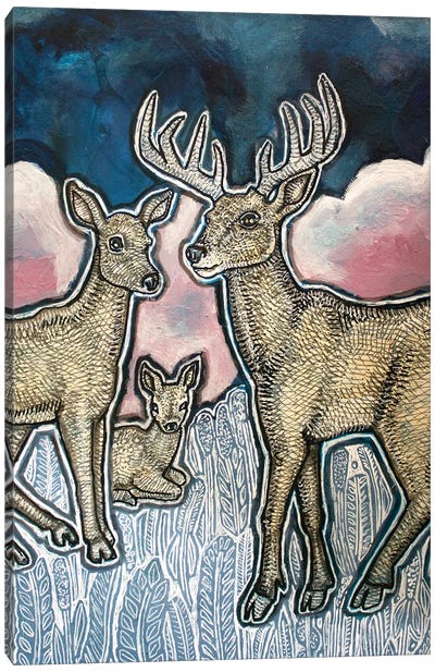 Deer At Dusk Canvas Art Print - Grass Art
