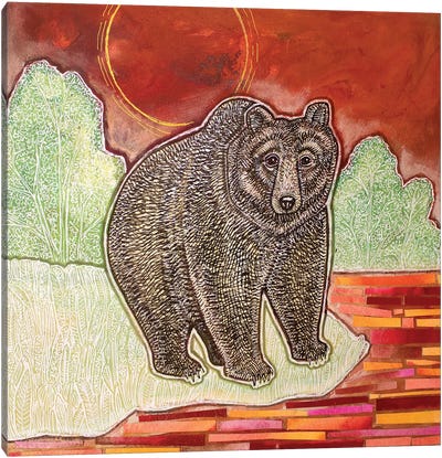 Brown Bear At Red River Canvas Art Print - Lynnette Shelley