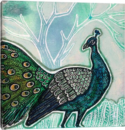 Peacock Of The Walk Canvas Art Print - Lynnette Shelley