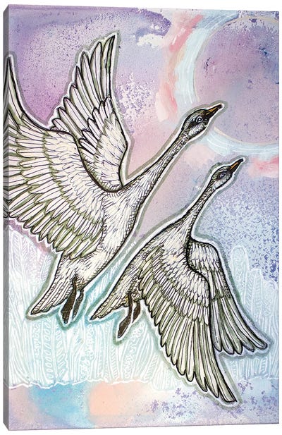 Two Swans Canvas Art Print - Lynnette Shelley