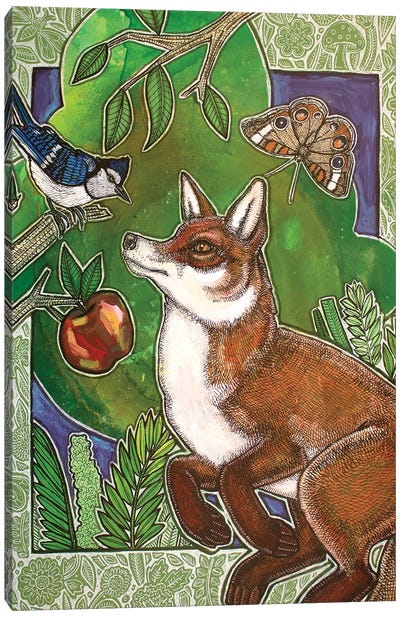Sweet-Tart (Fox And Jay) Canvas Art Print - Lynnette Shelley