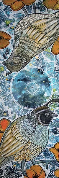Lynnette Shelley: Quail Pair And Poppies by Lynnette Shelley