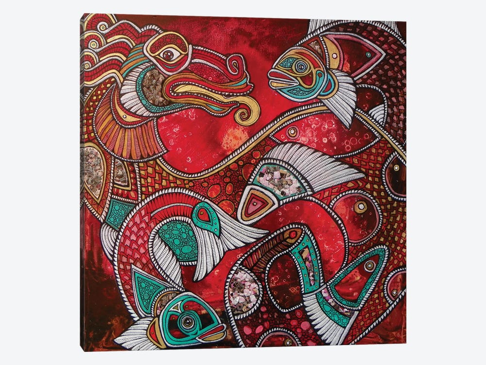 Swimming With Fire - The Koi Dragon by Lynnette Shelley 1-piece Canvas Wall Art
