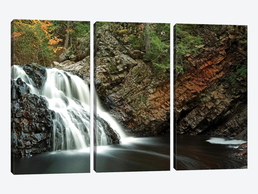 Waterfall In Autumn, Nova Scotia, Canada - Horizontal by Scott Leslie 3-piece Canvas Wall Art