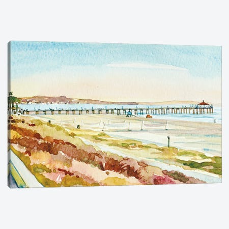 Manhattan Beach Pier At Dusk Canvas Print #LSM125} by Luisa Millicent Art Print