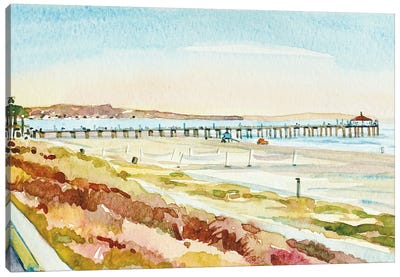 Manhattan Beach Pier At Dusk Canvas Art Print - Luisa Millicent