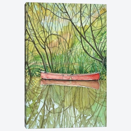Red Canoe Canvas Print #LSM174} by Luisa Millicent Canvas Wall Art
