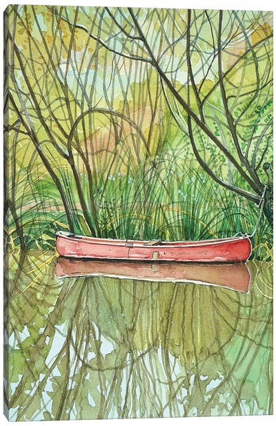 Red Canoe Canvas Art Print - Luisa Millicent