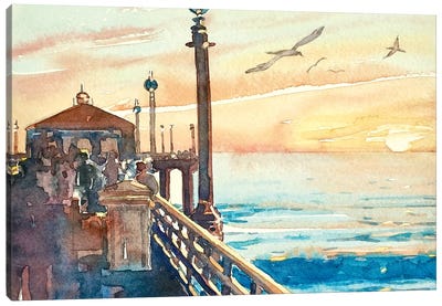 The Pier at Manhattan Beach Canvas Art Print - Beach Sunrise & Sunset Art