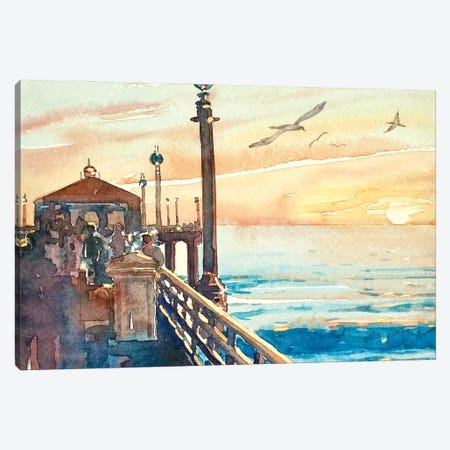The Pier at Manhattan Beach Canvas Print #LSM179} by Luisa Millicent Canvas Print