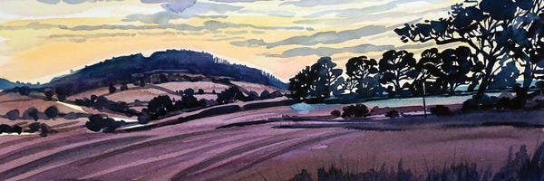 Luisa Millicent: Sunset Shadows Over Shropshire Hills by Luisa Millicent