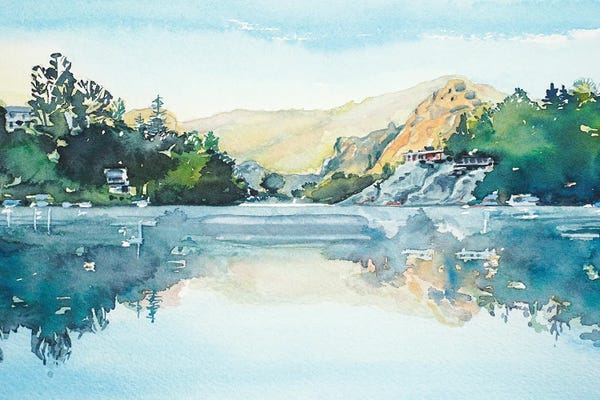 Serene Watercolors: Frosty Morning - Malibou Lake by Luisa Millicent