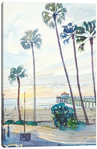 Manhattan Beach Pier Canvas Art Print - Serene Watercolors