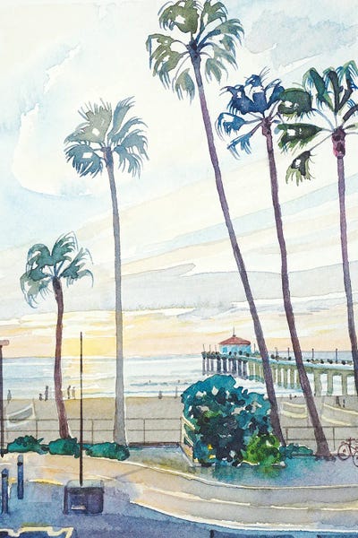 Serene Watercolors: Manhattan Beach Pier by Luisa Millicent